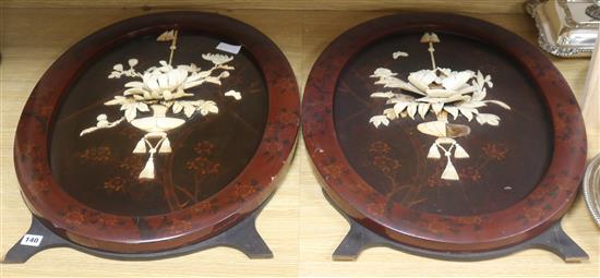 A pair of Japanese bone and lacquer panels